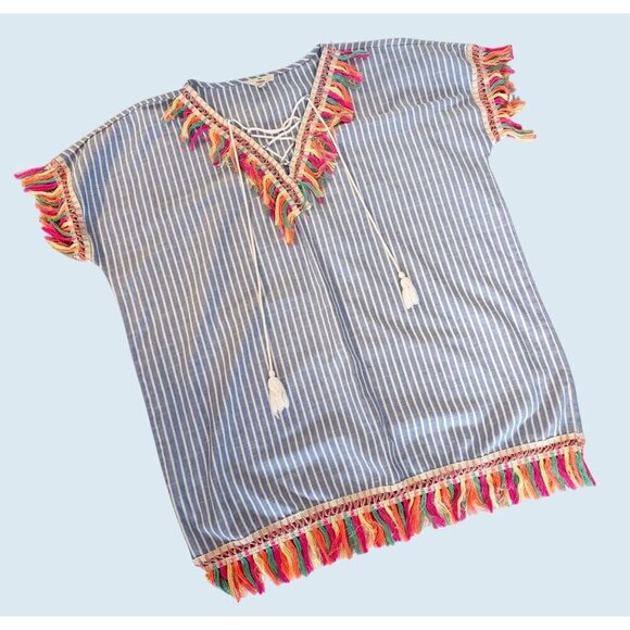 ENTRO Boho Fringe Tassel Tunic Cover-Up Top Shirt Size LG - Picture 1 of 8